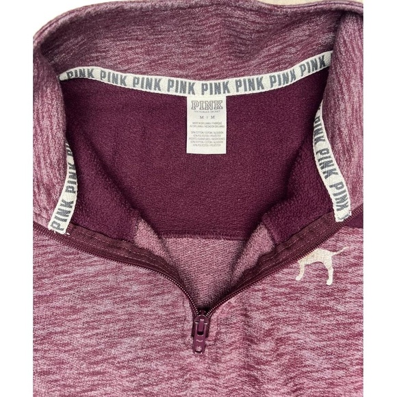 PINK Womens Size M Maroon Quarter-Zip Sweatshirt Logo Athleisure - Picture 4 of 7